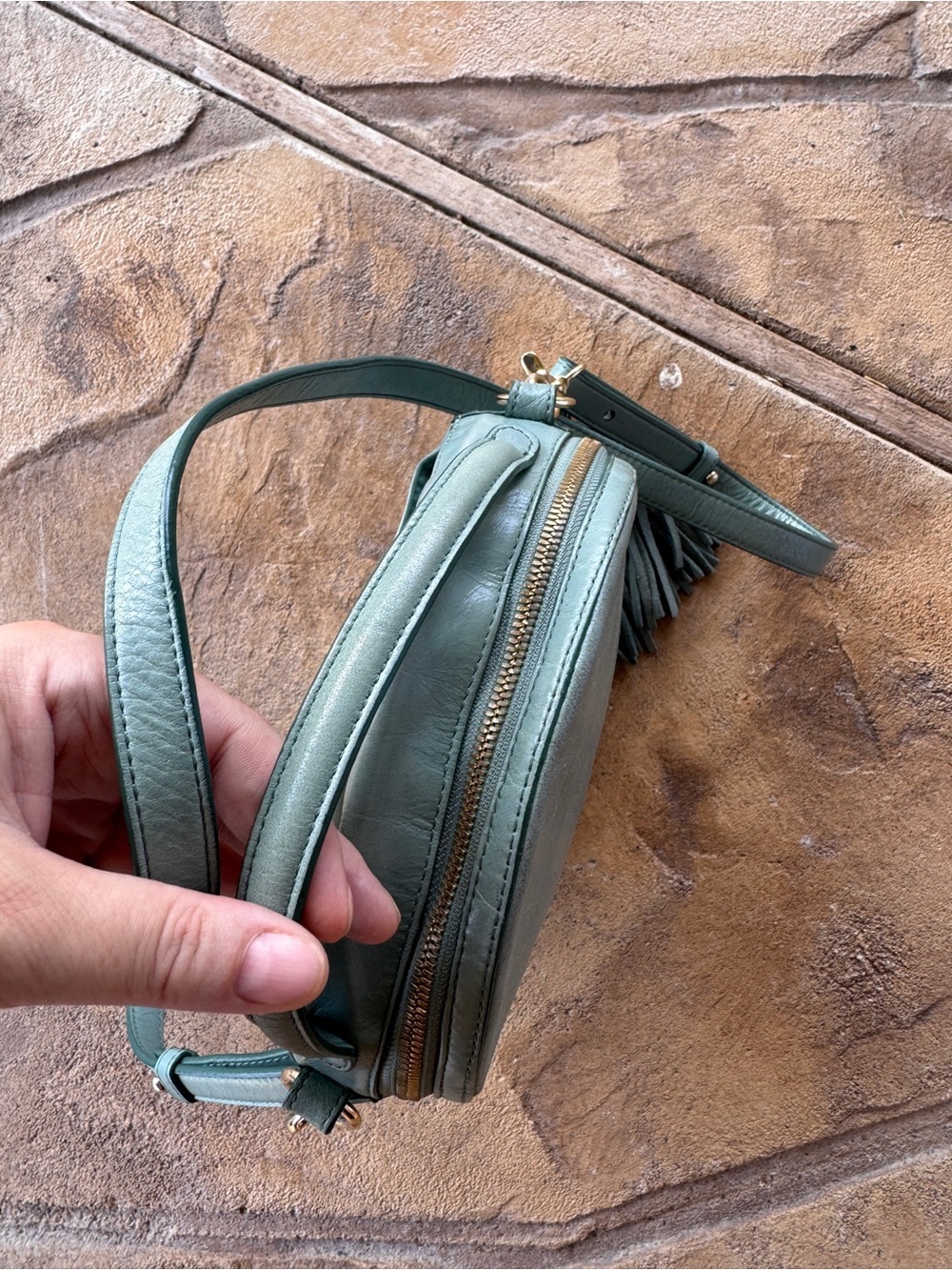 Brahmin Lane Circle Crossbody Bag Sage Green Leather Round Tassel Top Handle - Picture 5 of 16